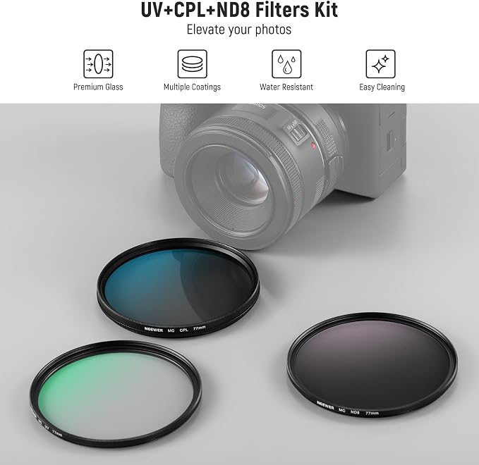 NEEWER 77mm UV/CPL/ND Lens Filter Kit, UV Protection + Circular Polarizing +