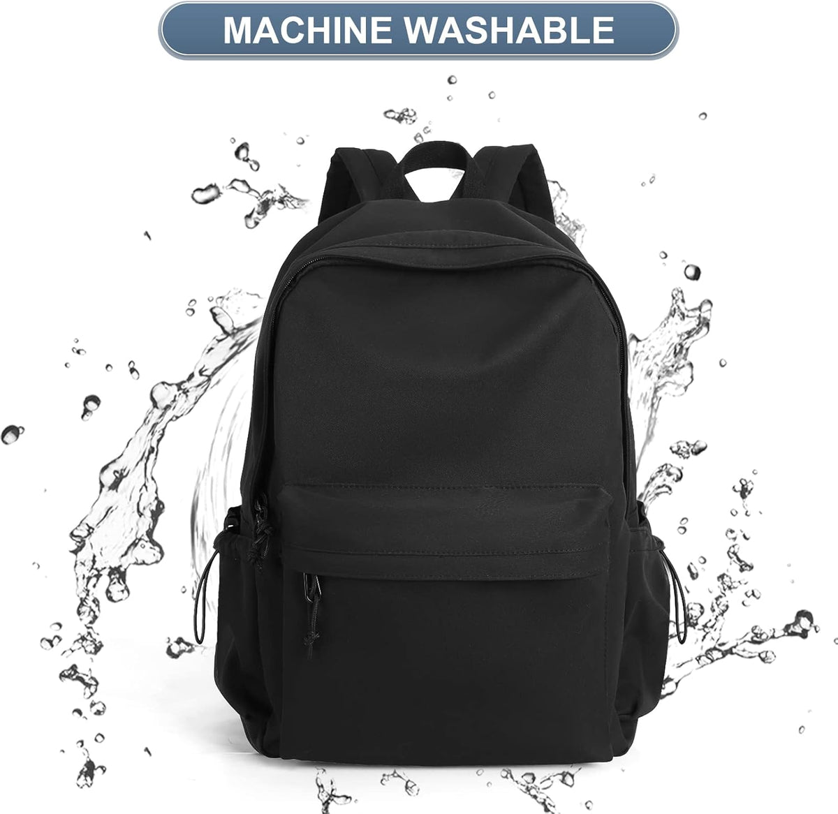 PAUBACK Black School Backpack - Waterproof Lightweight Book Bag for Girls, Teens & Women