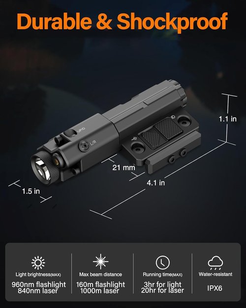 Mlok 940nm IR Illuminator Flashlight - Rechargeable Laser Combo for Night Vision Scopes