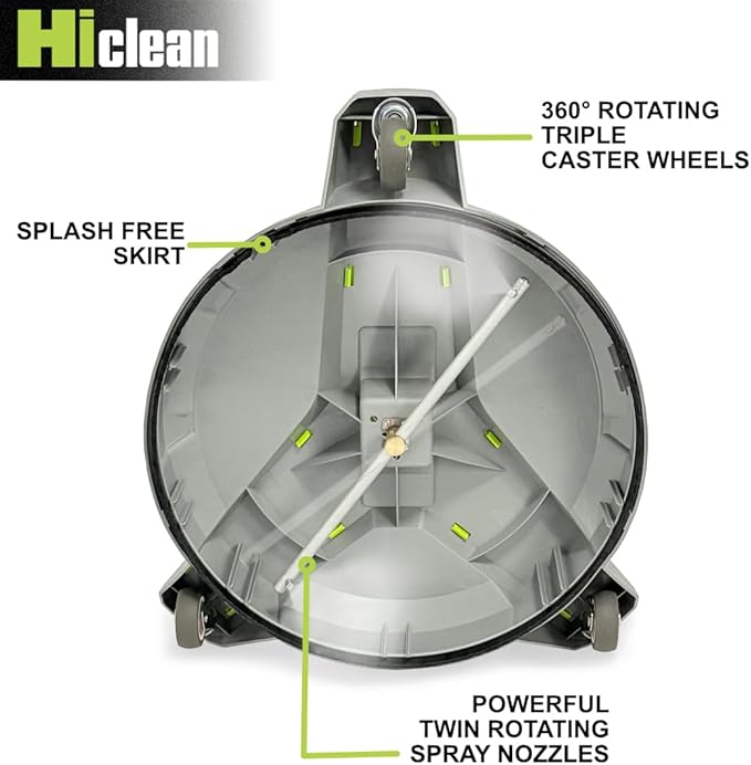 Hiclean 15" Pressure Washer Surface Cleaner with Wheels 3400 PSI Max, Surface Cleaner for Power Washer Attachment for Concrete, Patio, Sidewalk, and Driveways