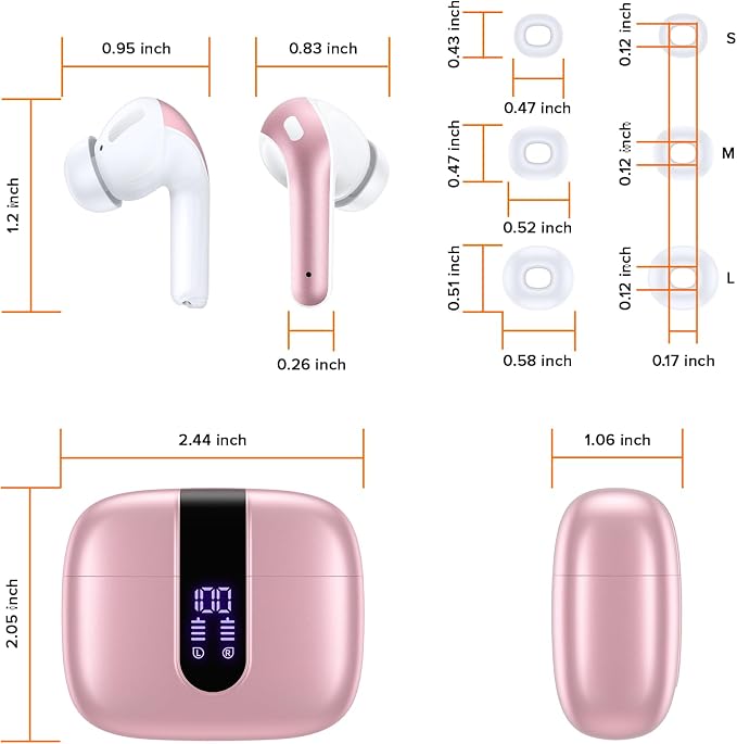 TAGRY Bluetooth Headphones True Wireless Earbuds 60H Playback LED Power Display Earphones with Wireless Charging Case IPX5 Waterproof in-Ear Ear buds with Mic for TV Smart Phone Laptop Computer Sports