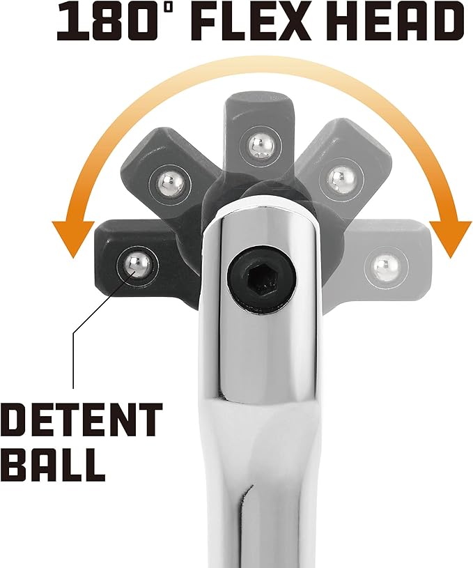 Powerbuilt Flex Head 1/4 Inch Drive Breaker Bar Extension, Rotating 180 Degree, Tight Spaces, Optimized Leverage and Torque - 940504