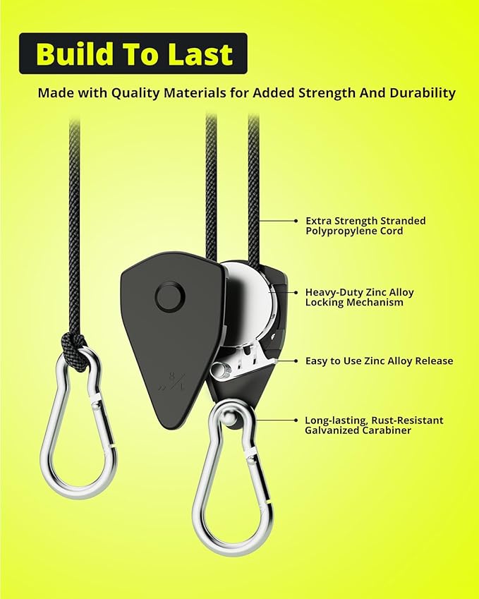 Longer 10ft 1/8" Ratchet Straps Hanger Rope Tie-Down Ratchet Outdoor Windproof Rope Roller Adjustable Hanger Grow Light Camping Tent Kayak Paracord 4-Pack