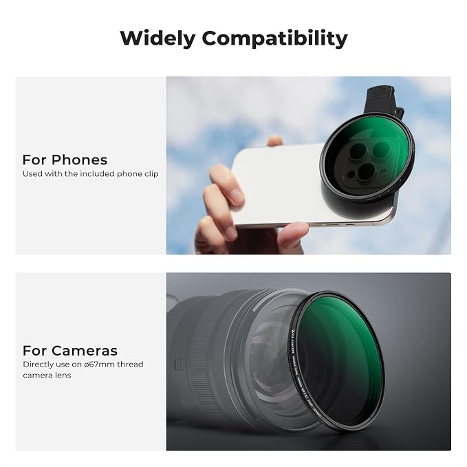 K&F CONCEPT 67mm Clip-on ND2-32 Phone Camera Lens Filter Kit