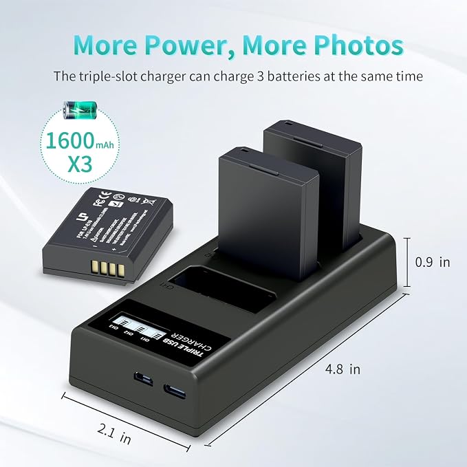 LP LP-E10 Battery Charger Pack, Triple Slot Charger, USB Battery Charger