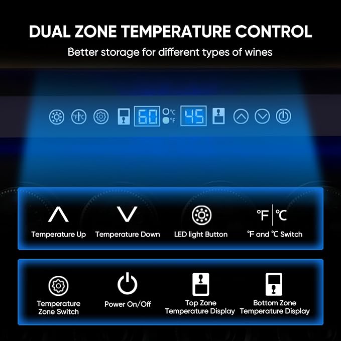 Dual Zone Wine Cooler Refrigerator, 24 Inch Wine Fridge Freestanding or Built-in, 154 Bottle Large Capacity Wine Cooler with Advanced Compressor, Air-circulation System and Low Noise - Black