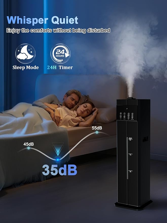 9L/2.4Gal Smart Cool Mist Humidifier, Top Fill Quiet Humidifier Large Room, Covers 550ft², App & Remote Control, 60H Runtime, 7 Colors Light, 4 Mist Modes Humidifiers for Bedroom, Office, Black
