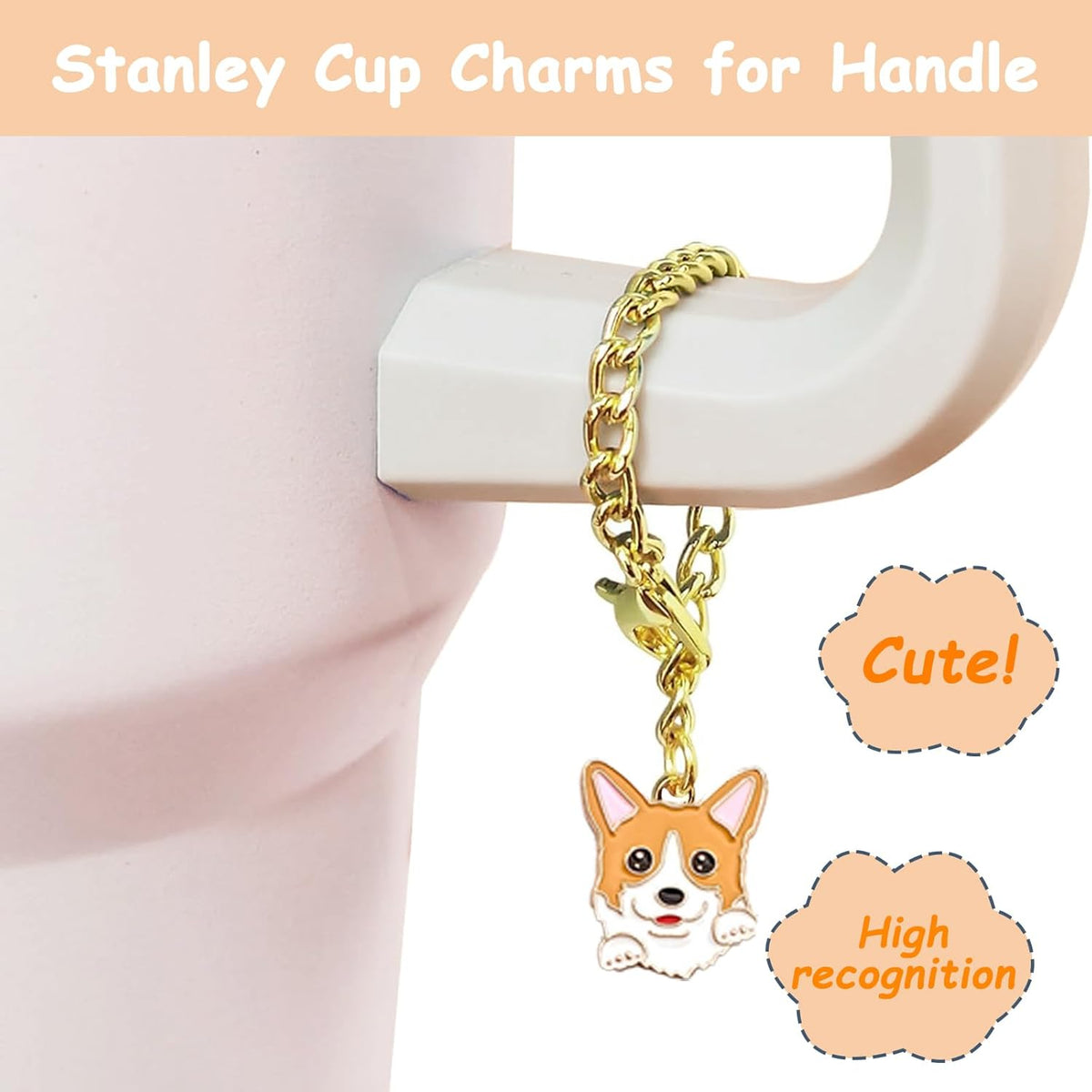 Stanley - Cup Accessories Set with Straw Cover, Spill-Proof Stopper & Dog Handle Charm | Sunshine Orange
