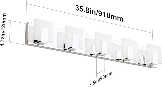 Aipsun Modern 5-Light LED Vanity Light - Dimmable Chrome Bathroom Wall Light Over Mirror (White Light)