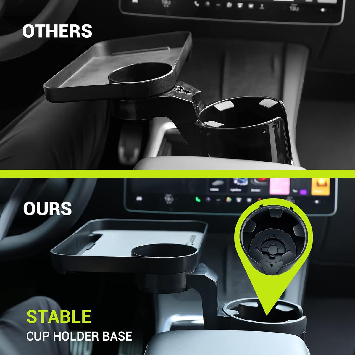 SodaRide Car Cup Holder Tray -Expander- 3 in 1 Detachable Food Table Tray with Solid Base - Road Trip Essentials Accessories Gadgets - Fits Yeti, Hydro Flask 32/40 oz