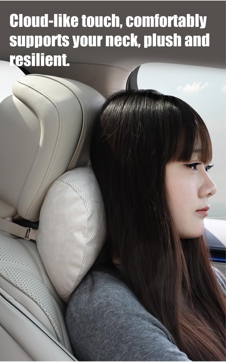 Car Neck Pillow - 100% SUGENRO Sorona Bio-Fiber Headrest, Cloud-Soft Cervical Support for Neck Pain Relief, Breathable & Skin-Friendly, Ergonomic Design for Driving & Travel Comfort