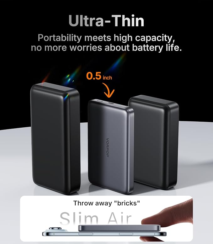 10,000mAh for Magsafe Portable Charger for iPhone, 0.5" Ultra-Slim Magnetic Power Bank, Fast Charging with USB C Cable, Wireless Battery Pack for iPhone 17/16/15/14/13/12 Series Travel Essentials
