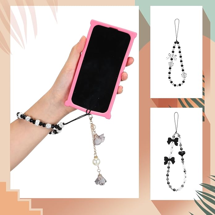 Ecally 3 Pcs Phone Charms Strap Camera Charm Strap Pearl Beaded Butterfly Bow