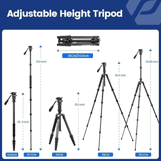 Fotopro 59" Carbon Fiber Travel Tripod