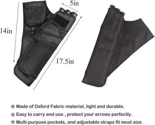 KRATARC Hip Quiver - 3-Tube Arrow Carry Bag with Adjustable Belt & Pockets for Archery