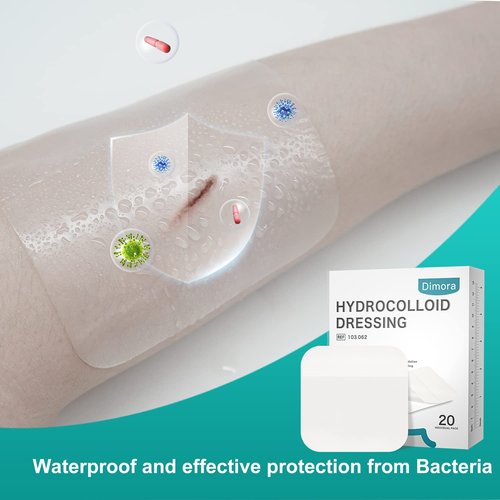 Dimora Hydrocolloid Wound Dressing - Ultra Thin 4" x 4" Large Self-Adhesive Bandages | 20 Pack