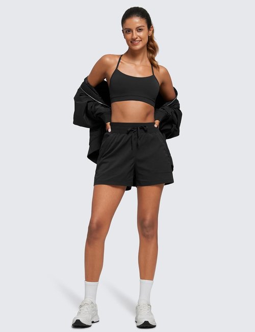 CRZ YOGA Lightweight Casual Shorts for Women 3.5" - High Waisted Linerless for Athletic Lounge Hiking with Zip Pockets