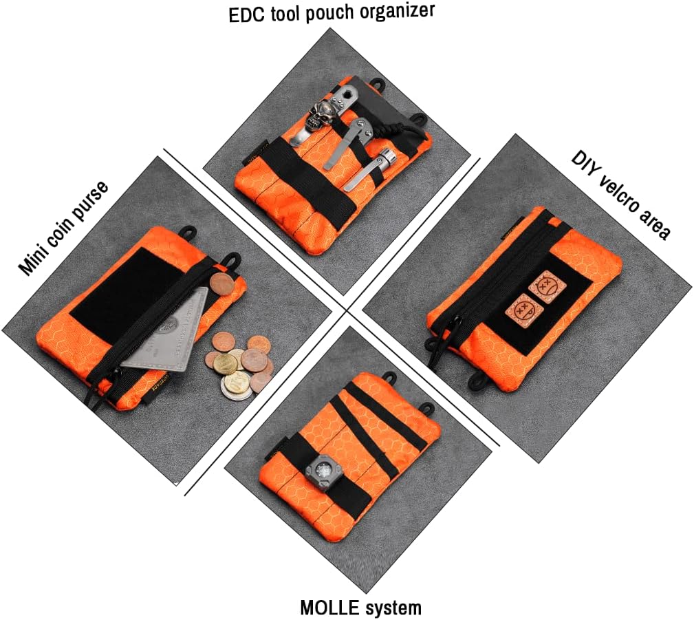VIPERADE VE1-P Pocket Organizer, EDC Pocket Organizer Men, EDC Organizer Pouch Tool Pouch with 5 Tool Storage EDC Pouch for Flashlight, Pocket Knife, Tactical Pen, EDC Gear (Orange)