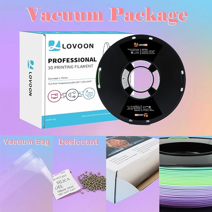 LOVOON Rainbow Gradient 3D Printing PLA Filament 1.75mm Color Shift by Length