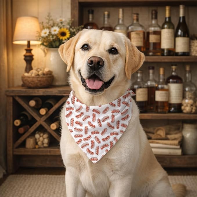Hot Dog Print Dog Bandana, Funny Fast Food Themed Pet Scarf, Soft Adjustable Triangle Bandana for Dogs, Cute Food Pattern Dogs Accessory for Small Medium Pets