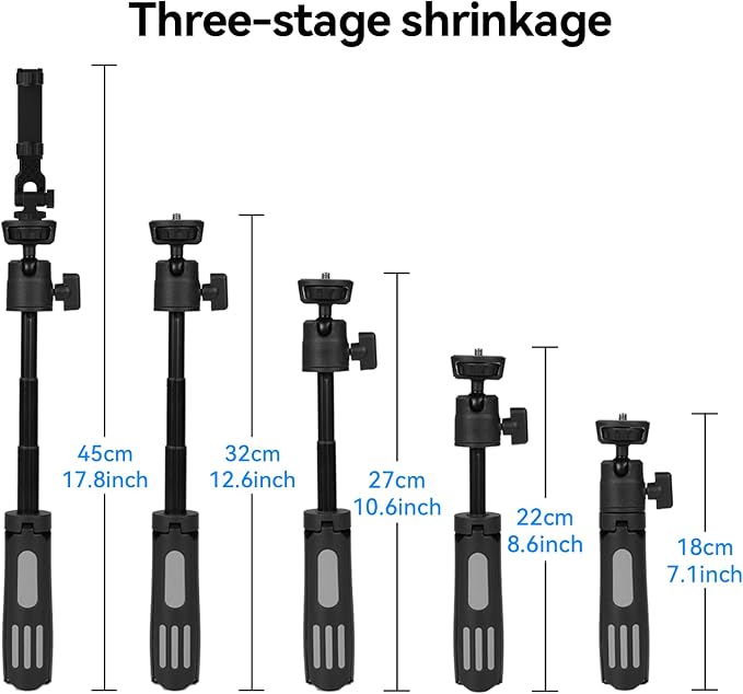 Lightweight Mini Tripod for Camera/Phone/Webcam & Selfie Stick, 360° Phone Clip
