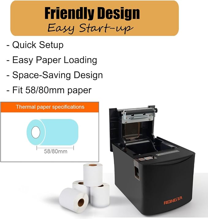Rongta Thermal Receipt Printer, 80mm High-Speed POS Printer