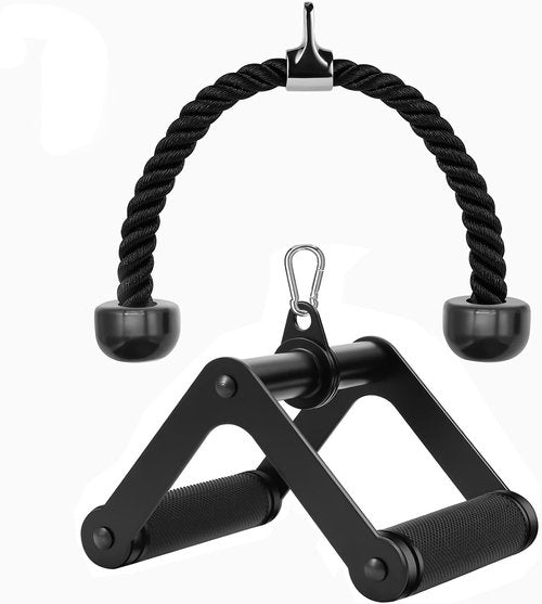 Double D Row Handle | LAT Pulldown Attachment with Comfort Rubber Grip - 1.3 Inch Diameter for Cable Machines