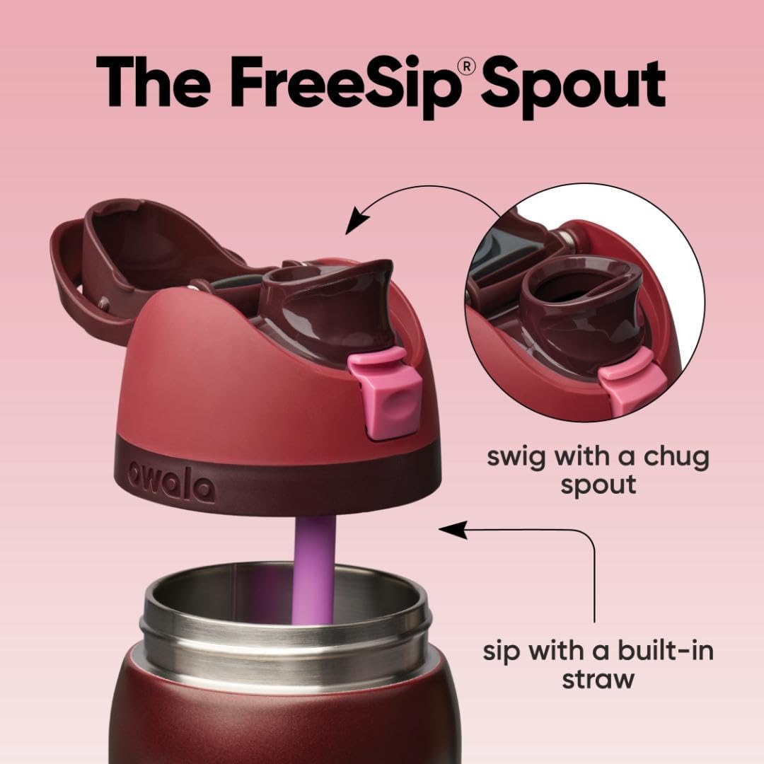 Owala FreeSip Insulated Stainless Steel Water Bottle - BPA-Free, 32 Oz, Black Cherry | Perfect for Travel