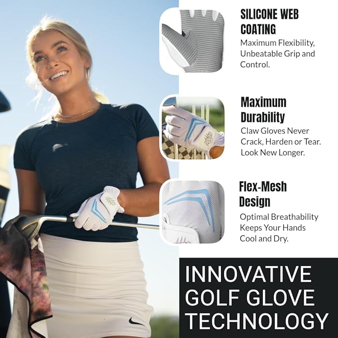 CaddyDaddy Claw Golf Gloves for Women | Flex-Mesh Design for Cool Ventilation | Lasts 3-5 Times Longer Than Leather | Silicone-Web Coating for Maximum Grip | 100% Machine-Washable