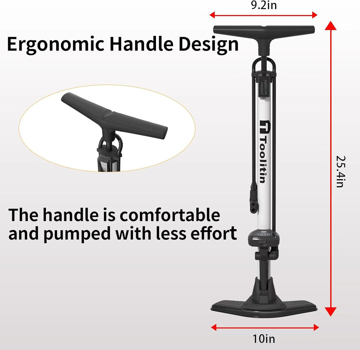 TOOLITIN Bike Pump - Precision Digital Pressure Gauge | Compatible with Presta & Schrader Valves