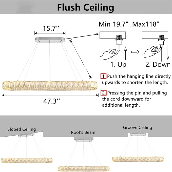 HAIXIANG Modern Crystal Chandelier Dimmable LED Long Chandeliers