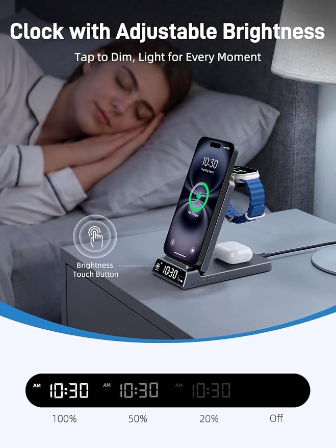 3 in 1 Charging Station for Apple, ELECDOV Magnetic Charger for iPhone