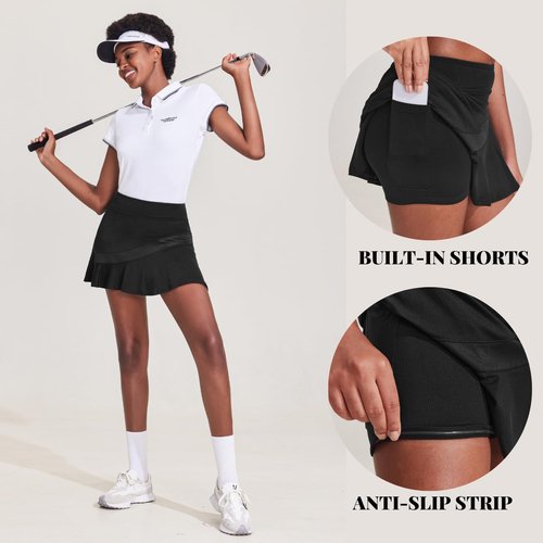 Ekouaer Women's Tennis Skirt - Pleated Athletic Skort with Pocket & Anti-Slip Strip | High Waisted Ruffle Golf Skirt