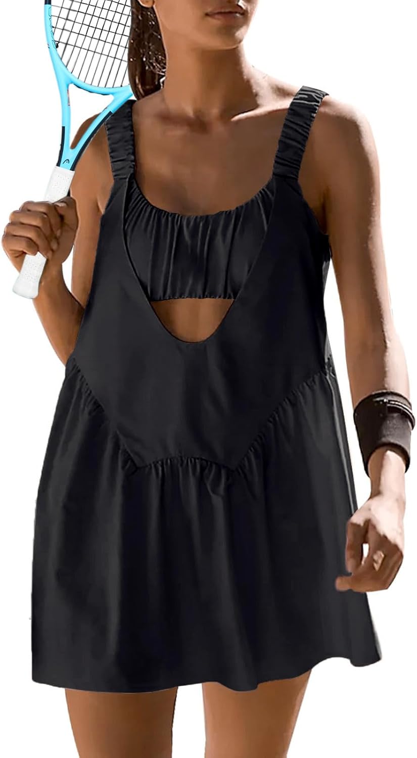 Sexyasasii Tennis Dress for Women - Built-In Shorts & Bra | Sleeveless Casual Golf Dress with Pockets