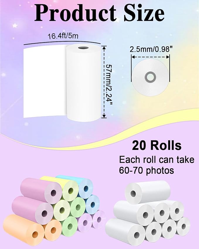 20 Rolls Instant Camera Refill Print Paper, HD Kidizoom Print Camera Paper