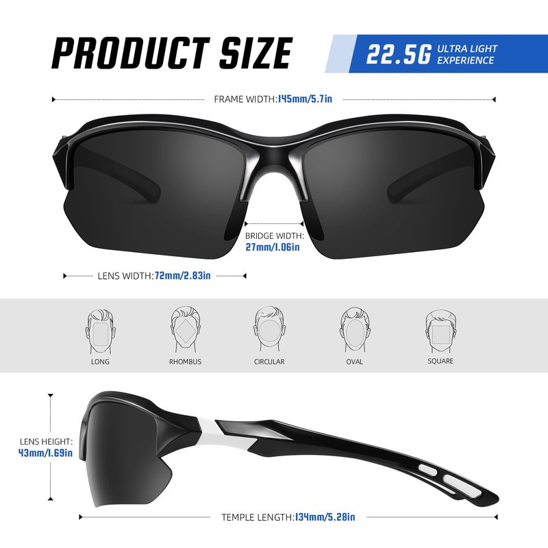 XVXV 3 Pack Polarized Sports Sunglasses for Men, UV Protection Half Frame Sunglasses Comfortable for Running Cycling Driving
