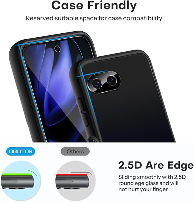 OMOTON 3+2 Pack for Google Pixel 9a Screen Protector 6.3 inch, 3 Pack Tempered