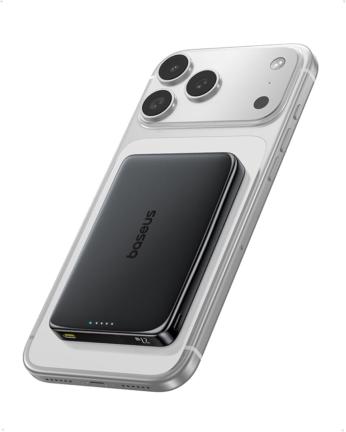 Baseus Picogo Power Bank, 0.5" Ultra Slim 10000mAh MagSafe Portable Charger, 27W Fast Charging Magnetic Battery Pack, Upgraded Polished Alloy Wireless Charger for iPhone 17 Pro Max/Air/16/15/14/13/12