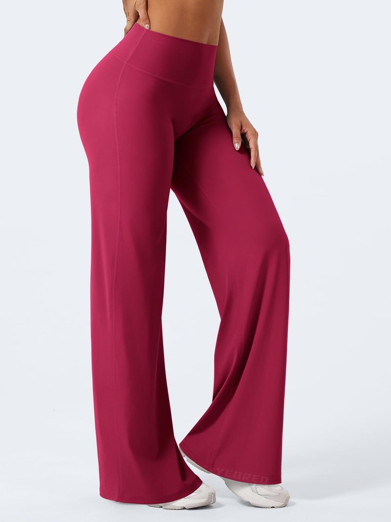 YEOREO Workout Leggings Womens No Front Seam Straight Leggings 33" High Waist Buttery Eddiy Gym Yoga Pants Ruby Red S