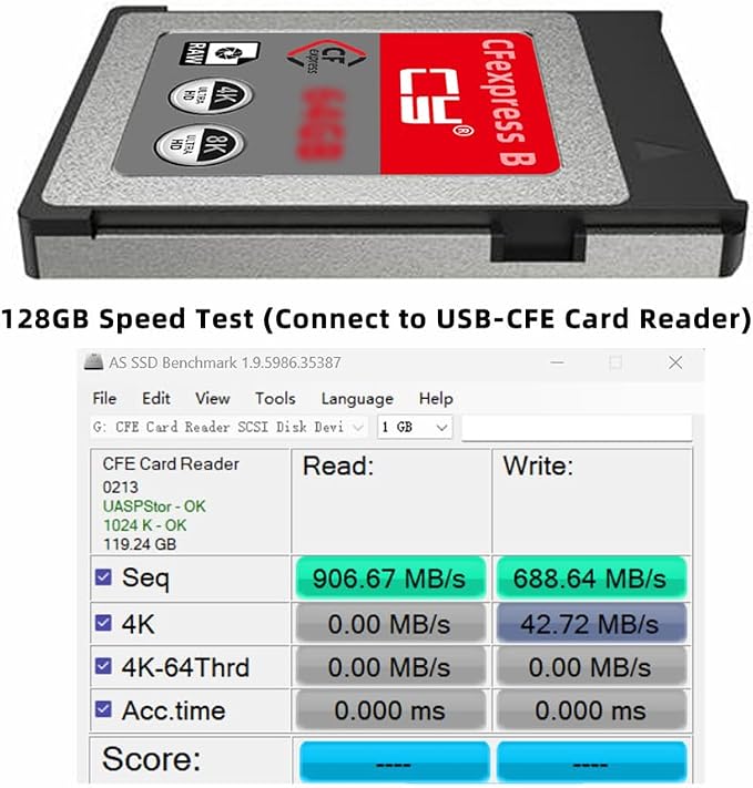 CFexpress Type-B 128GB Memory Card CFE CFB Adapter Compatible