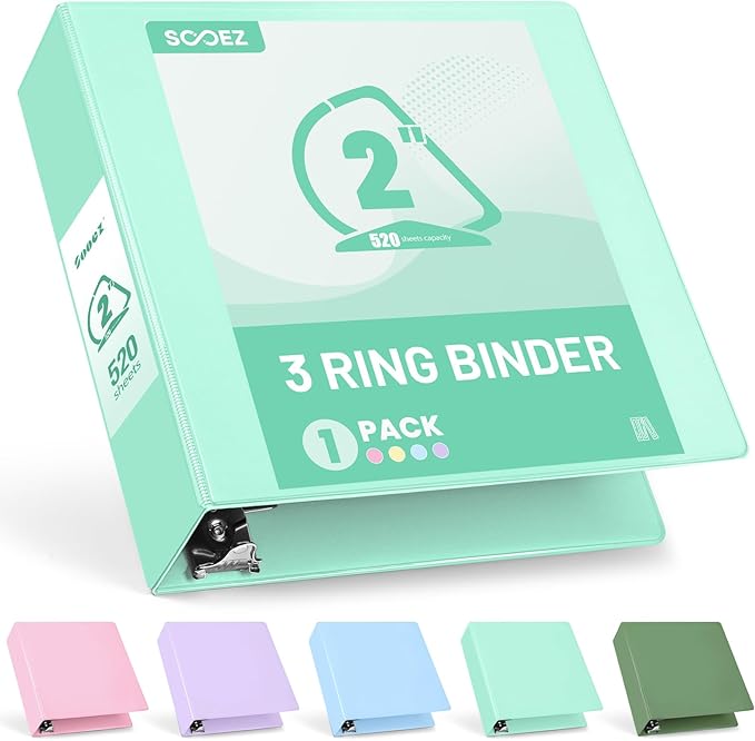 Sooez BinderX Extra Durable 2 Inch 3-Ring Binder, Holds 520 Sheets of 8.5x11