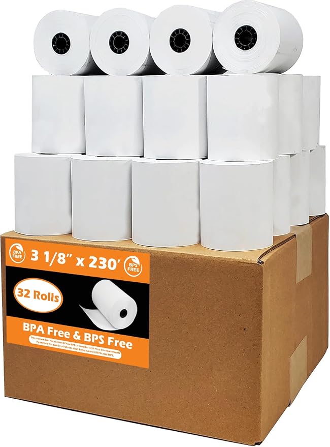 BPS Free Thermal Paper 3 1/8" x 230 ft Climate Friendly Receipt Rolls fits all