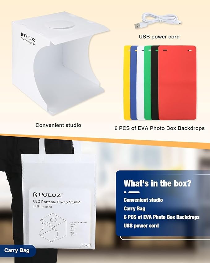 Mini Photo Studio Box, PULUZ 20cm Portable Photography Shooting Light Tent Kit
