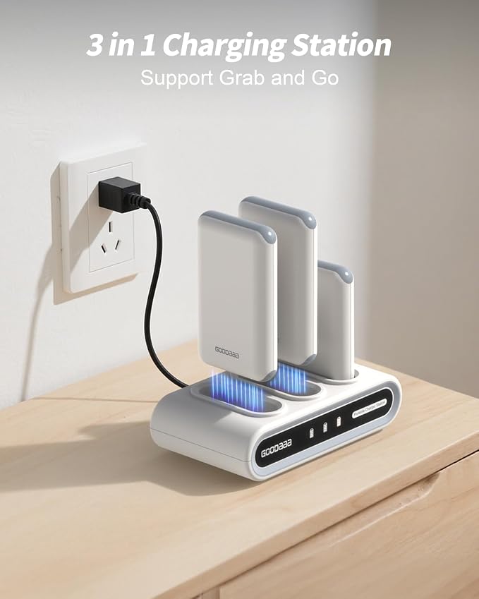 GOODaaa Portable Charger, 3-Pack 10000mAh Slim Power Bank Built in Cables, 3 Outputs 1 Inputs Family Power Hub for All Mobile Devices, Charging Station Set Includes 180 DlY Stickers, for Home,Office