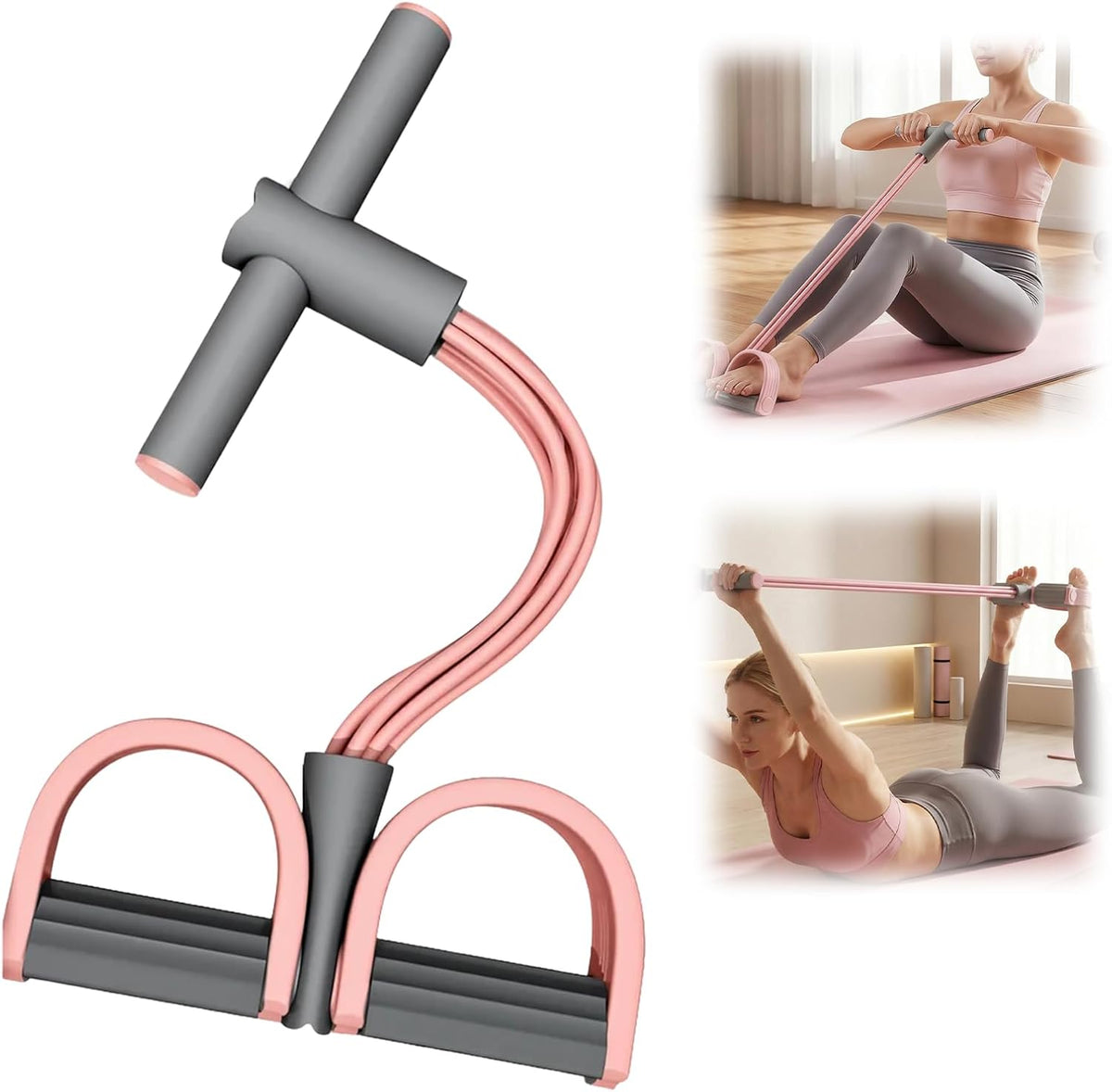 Pedal Resistance Bands - 2026 Upgrade Multifunction Tension Rope | 6-Tube Elastic Yoga Bands in Pink