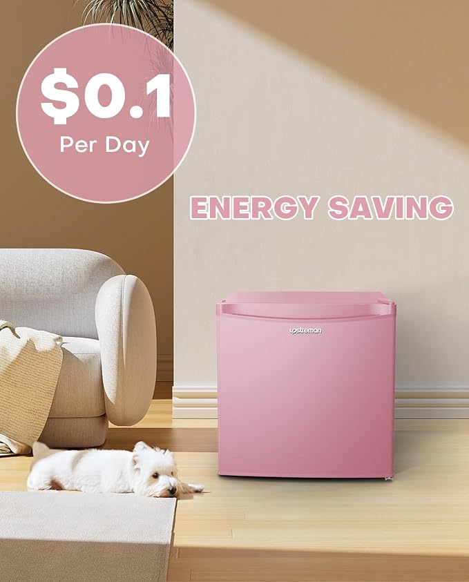 Upstreman 1.7 Cu.ft Mini Fridge with Freezer, Pink-FR17 | Dorm Essentials, Adjustable Thermostat, Energy Saving, Low Noise, Compact Refrigerator for Dorm, Office, Bedroom