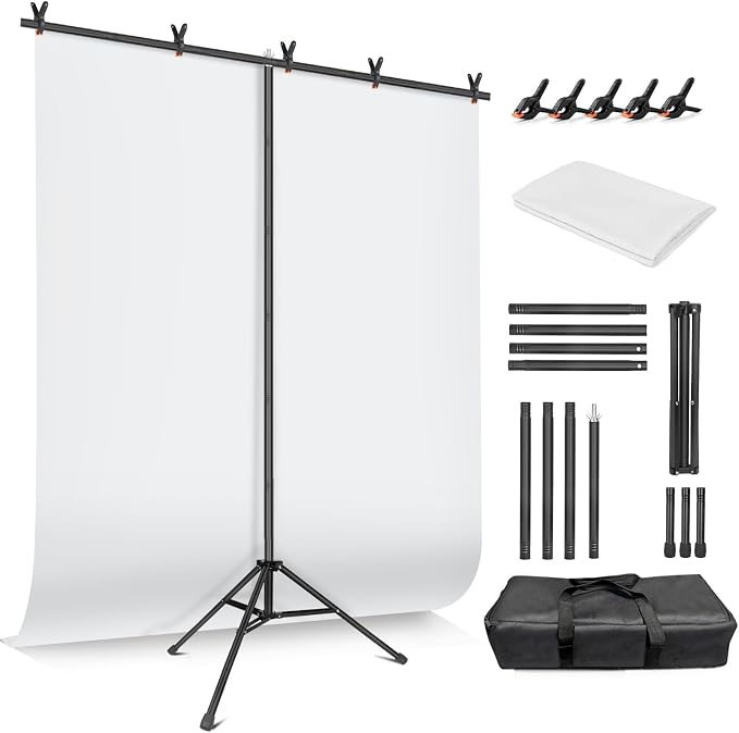 White Backdrop with Stand for Photoshoot, 5X6.5ft White Photo Backdrop with T