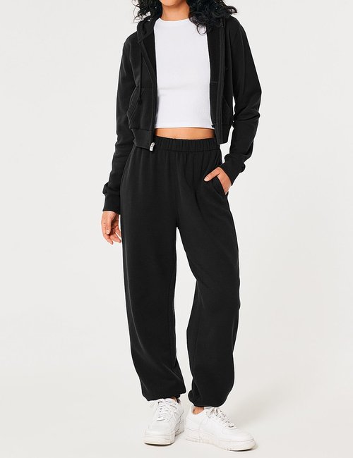 HeSaYep Women's Sweatpants Baggy High Waist Drawstring Casual Loose Sweatpants Cinch Bottom Comfy Lounge Sweat Pants with Pockets Black L