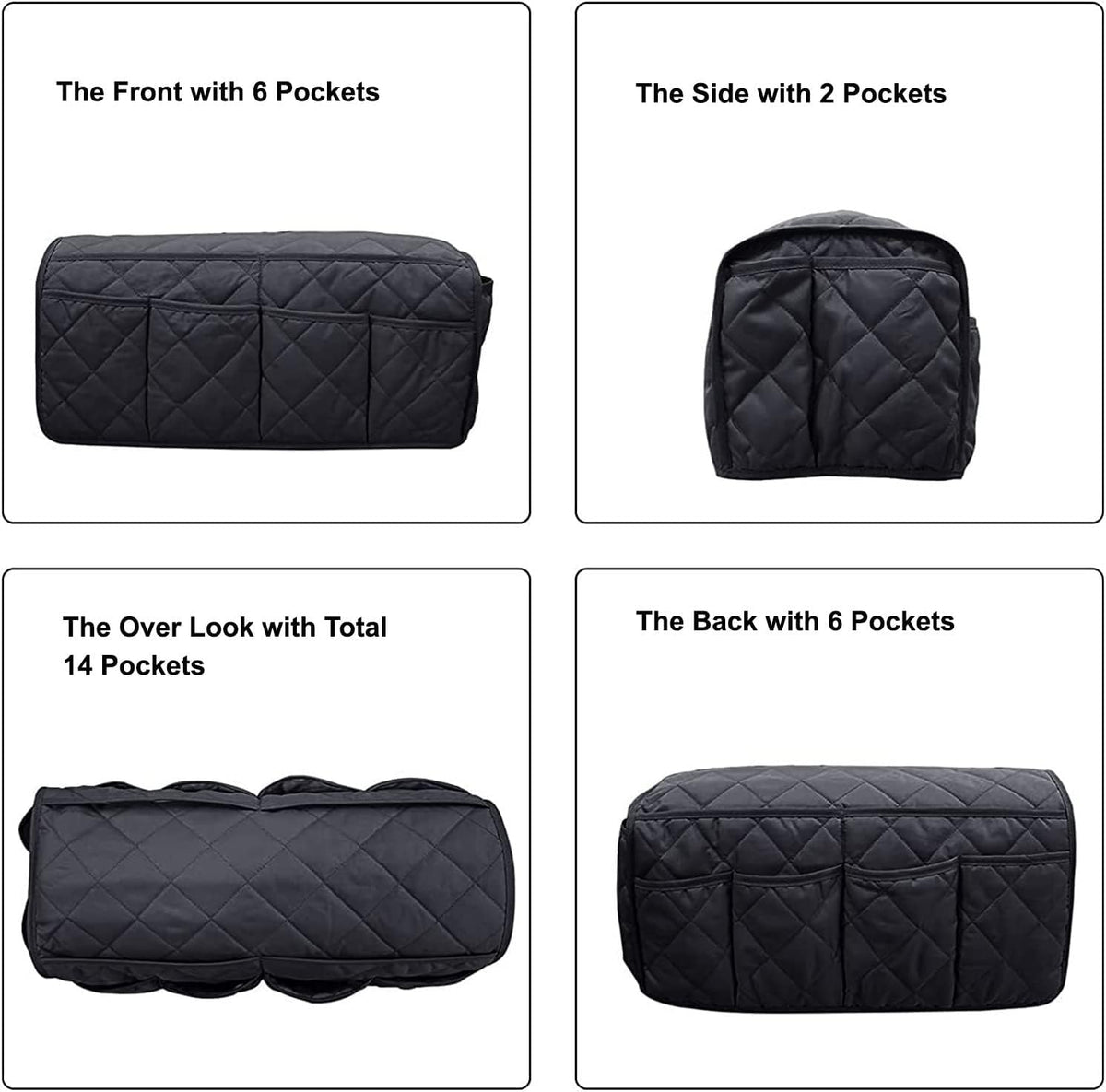 Black Sofa Armrest Organizer with 14 Pockets for Recliners Armrest Covers for Remote Control Holder for Couch Organizer Armchair Cover with Pockets for Phone Ipad Keys Magazine Storage
