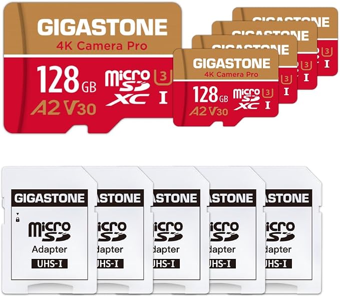 【5-Years Data Recovery】 GIGASTONE 128GB Micro SD Card 5-Pack, 4K Camera Pro